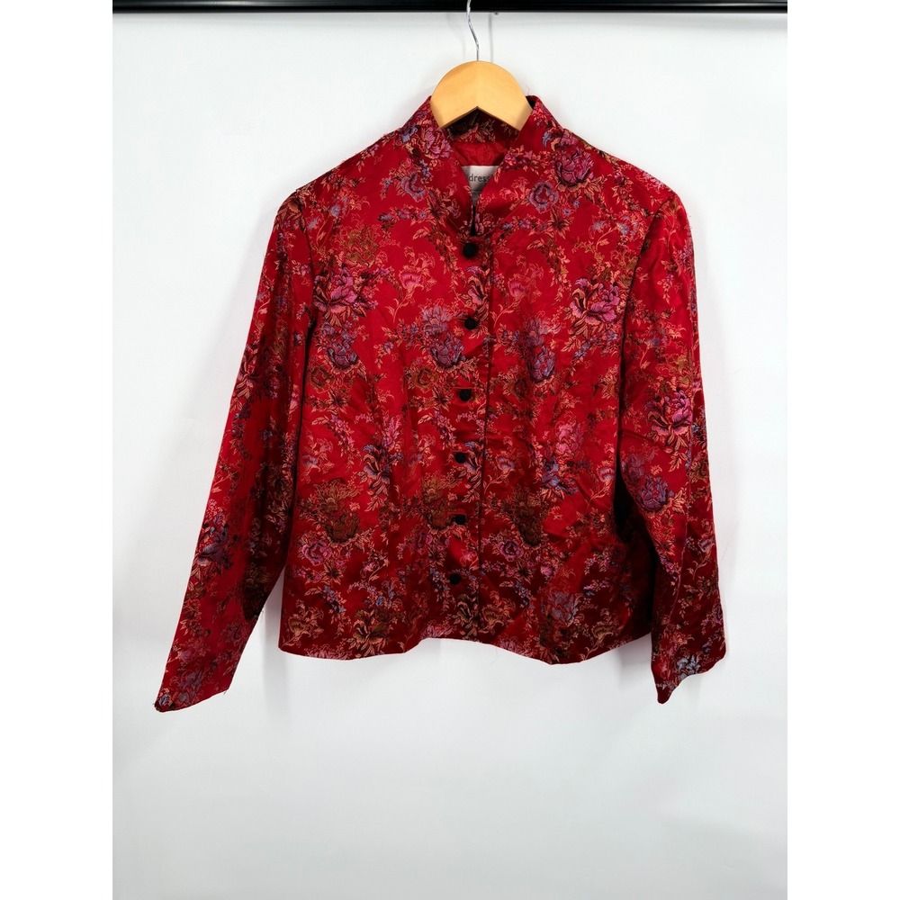 Dressbarn Silk Blend Floral Brocade Jacket Women Size 14W Asian Festive Mandarin
